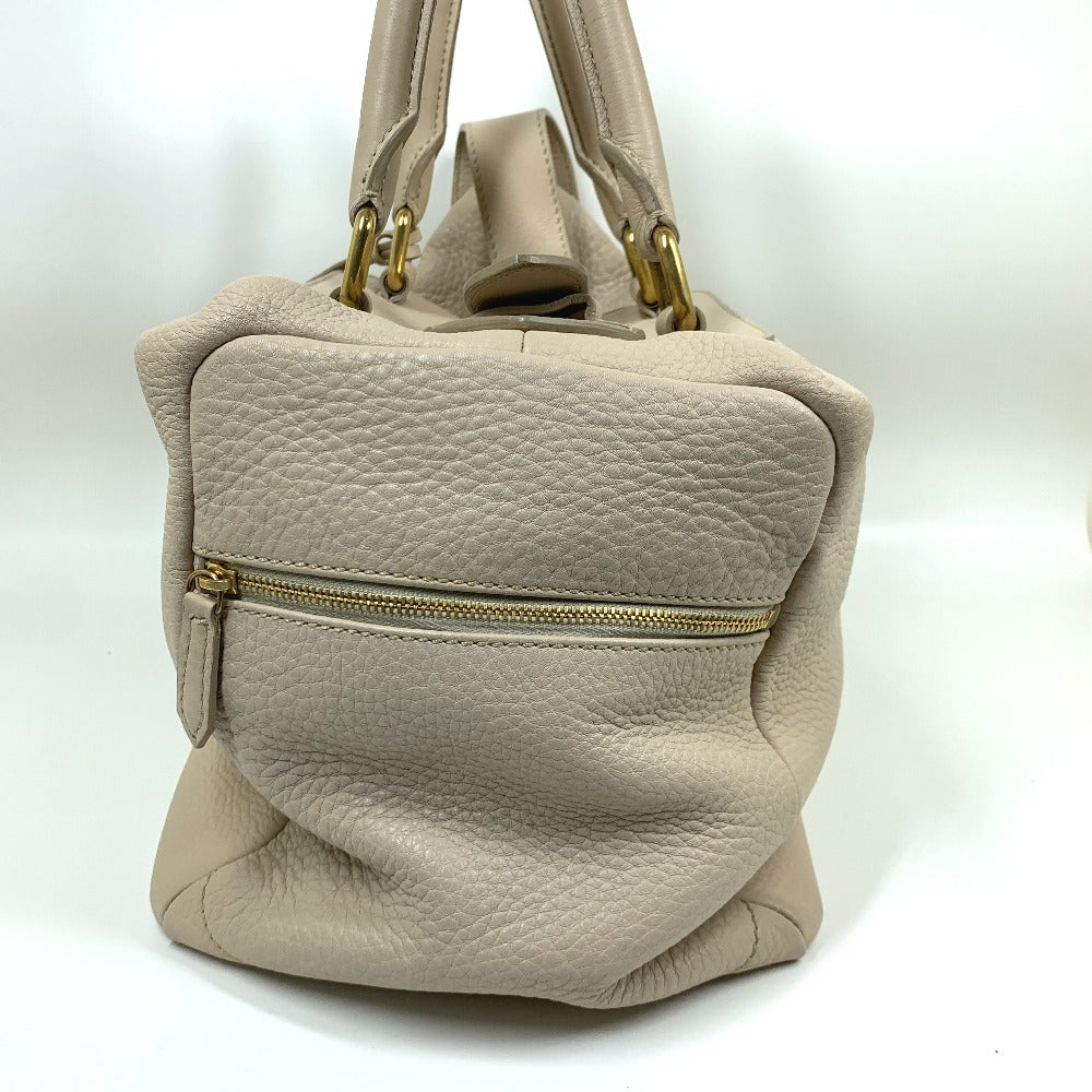 CELINE 旧ロゴ ミニボストン カバン ハンドバッグ レザー レディース ベージュ