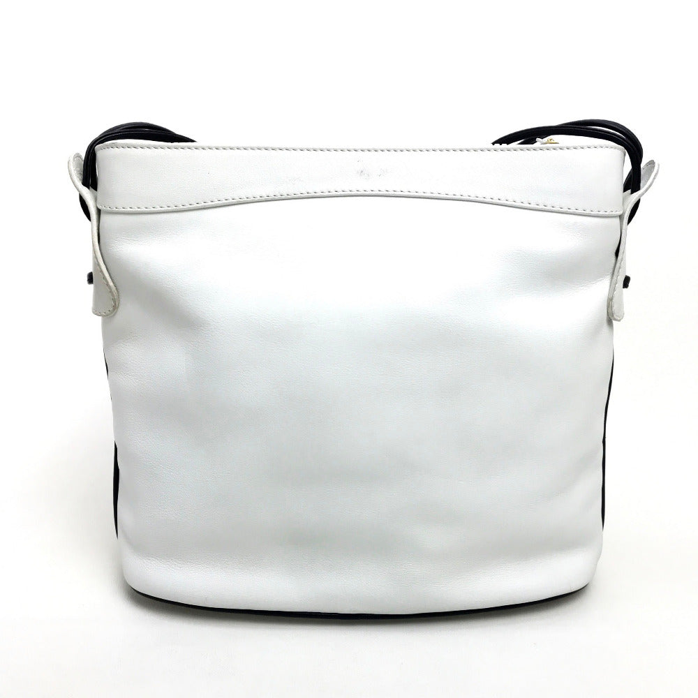 CELINE Ribbon Motif Shoulder Bag Leather Women's White x Black