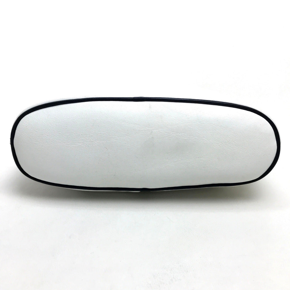 CELINE Ribbon Motif Shoulder Bag Leather Women's White x Black