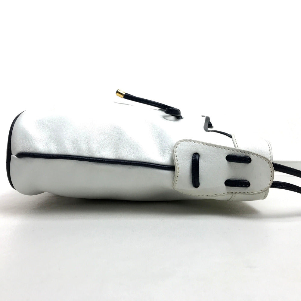 CELINE Ribbon Motif Shoulder Bag Leather Women's White x Black