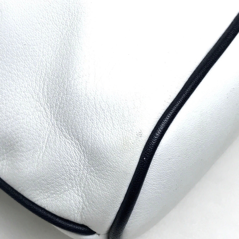 CELINE Ribbon Motif Shoulder Bag Leather Women's White x Black