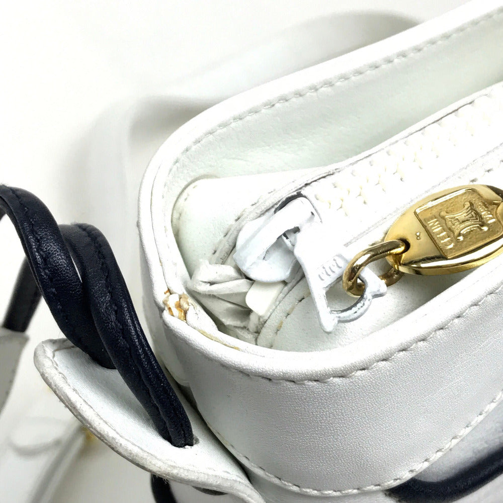 CELINE Ribbon Motif Shoulder Bag Leather Women's White x Black