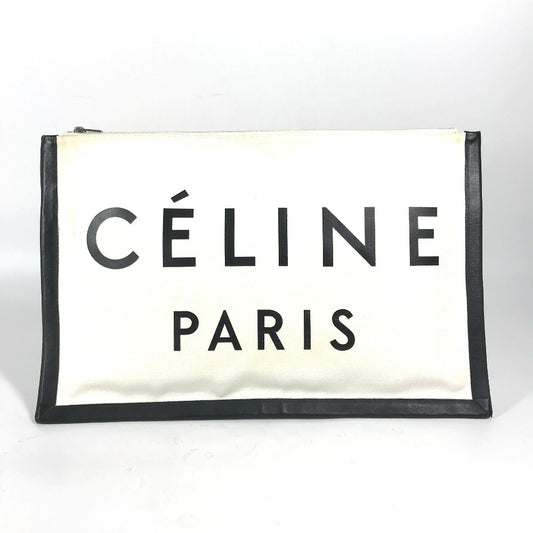 CELINE バイカラー ロゴ カバン ポーチ クラッチバッグ レザー/キャンバス レディース