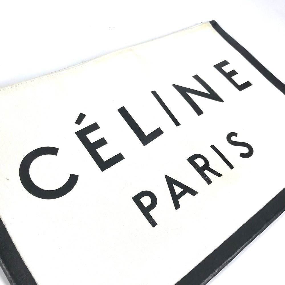 CELINE バイカラー ロゴ カバン ポーチ クラッチバッグ レザー/キャンバス レディース