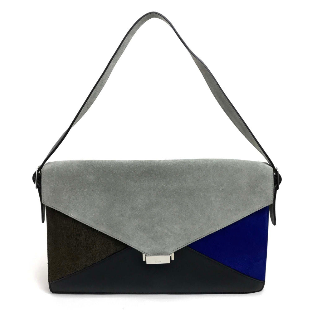 CELINE 肩掛けバッグ ロゴ金具 ダイヤモンドクラッチ カバン ショルダーバッグ クラッチバッグ スエード/レザー レディース グレーｘブラック