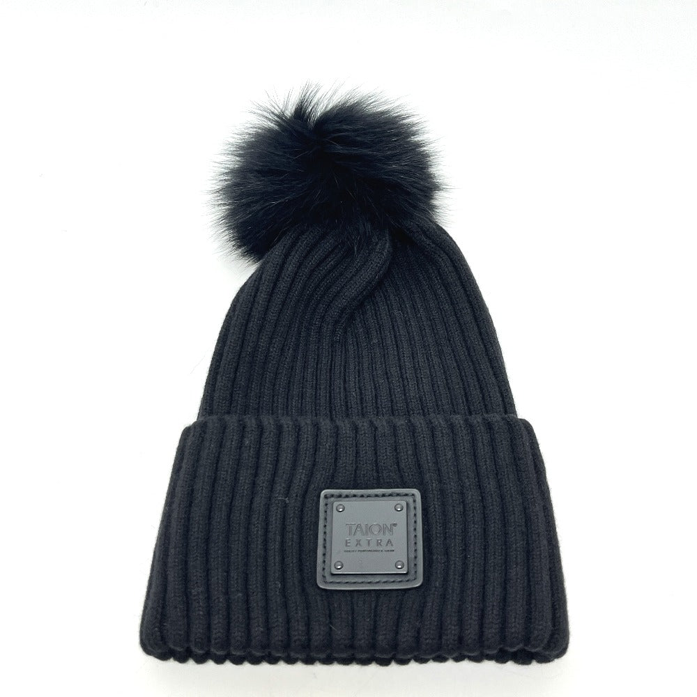 TAION Tion Extra Plate logo Hat apparel accessories Knit hat wool Black Used