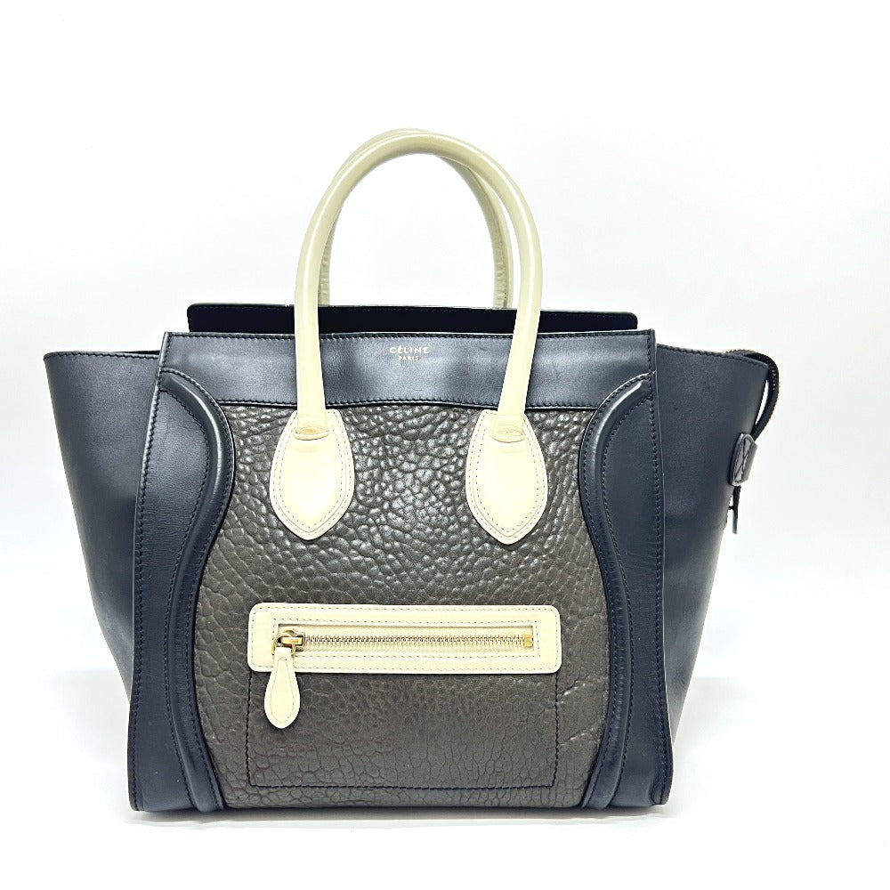 CELINE ラゲージ ミディアム カバン ハンドバッグ トートバッグ レザー レディース ブラック×グレー×ホワイト ブラック - brandshop-reference