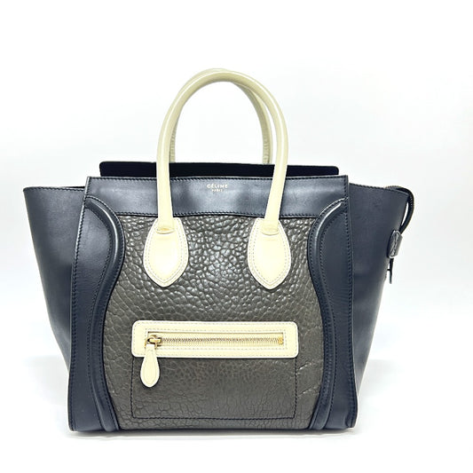 CELINE ラゲージ ミディアム カバン ハンドバッグ トートバッグ レザー レディース ブラック×グレー×ホワイト ブラック - brandshop-reference