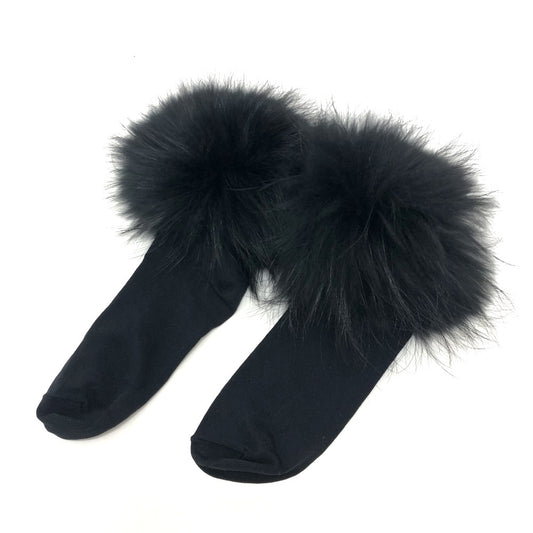 FAKUI FAKUI Fur Socks Detachable Short Socks Nylon Women's Black