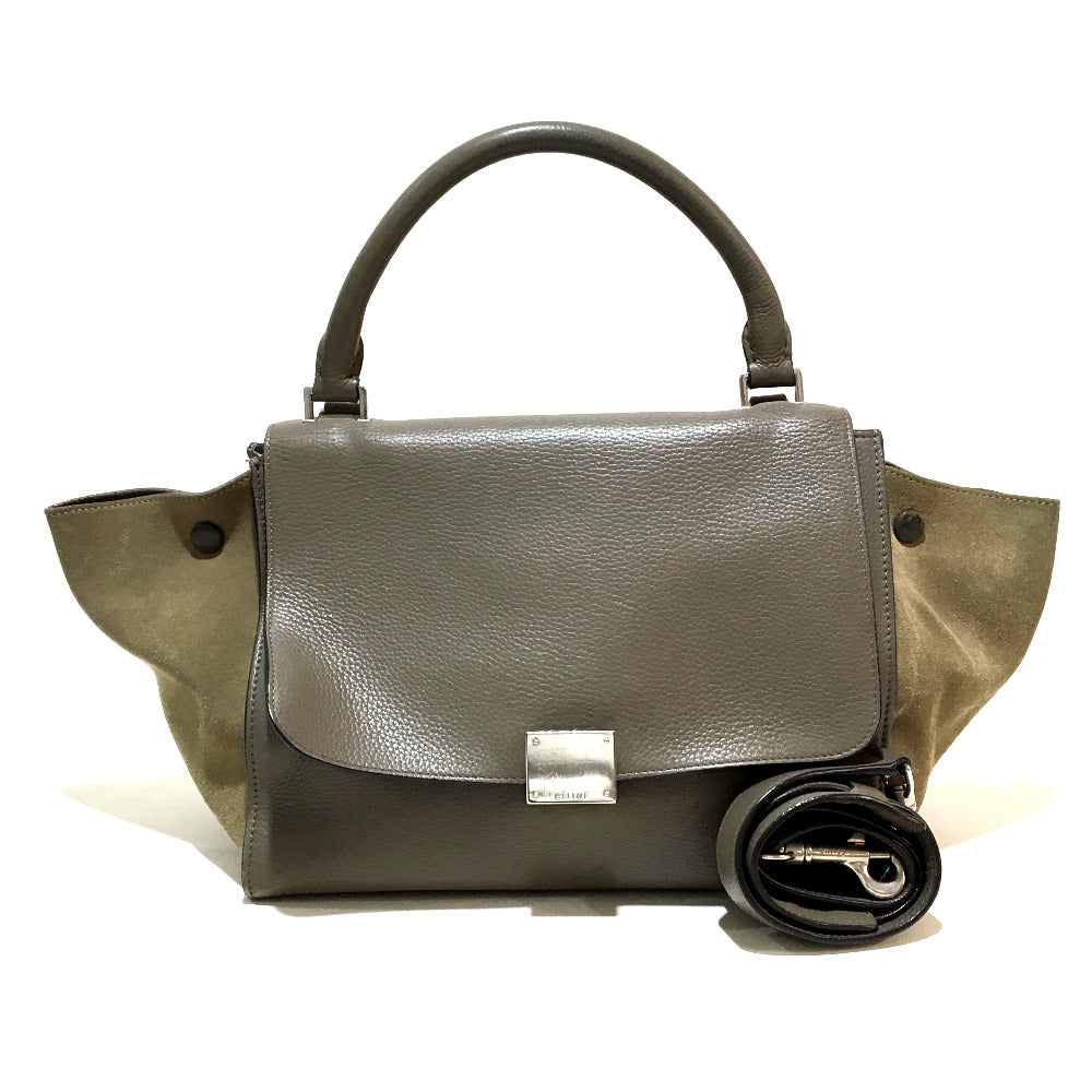 CELINE 2-Way Trapeze Shoulder Bag/Handbag in Suede/Leather, Charcoal Gray
