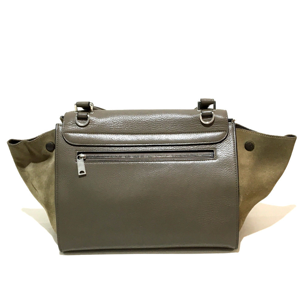 CELINE 2-Way Trapeze Shoulder Bag/Handbag in Suede/Leather, Charcoal Gray