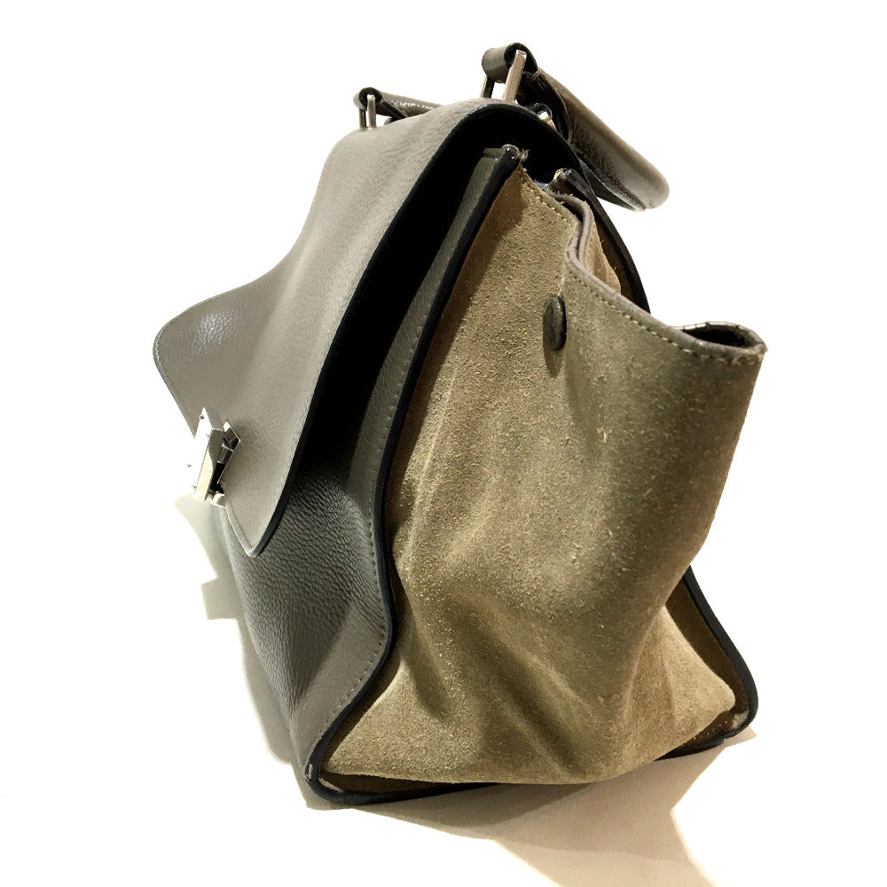 CELINE 2-Way Trapeze Shoulder Bag/Handbag in Suede/Leather, Charcoal Gray