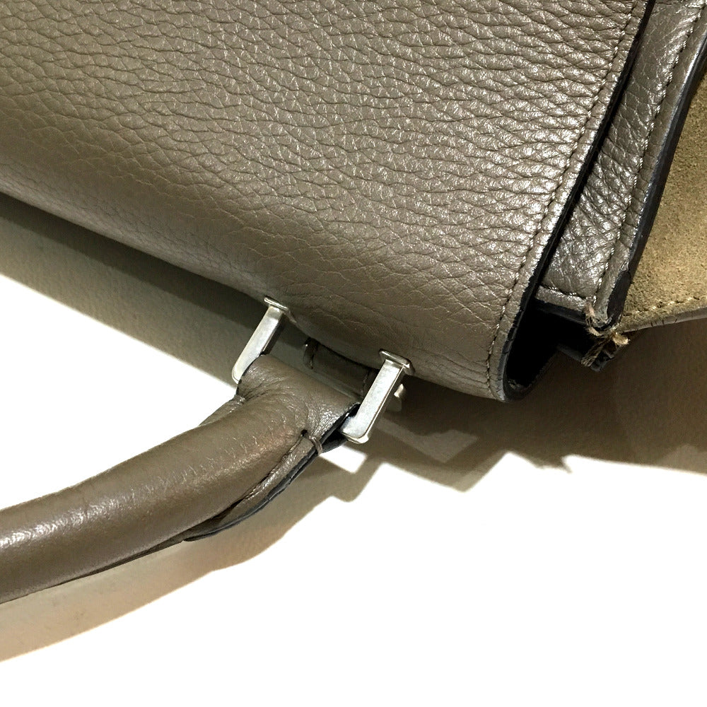 CELINE 2-Way Trapeze Shoulder Bag/Handbag in Suede/Leather, Charcoal Gray