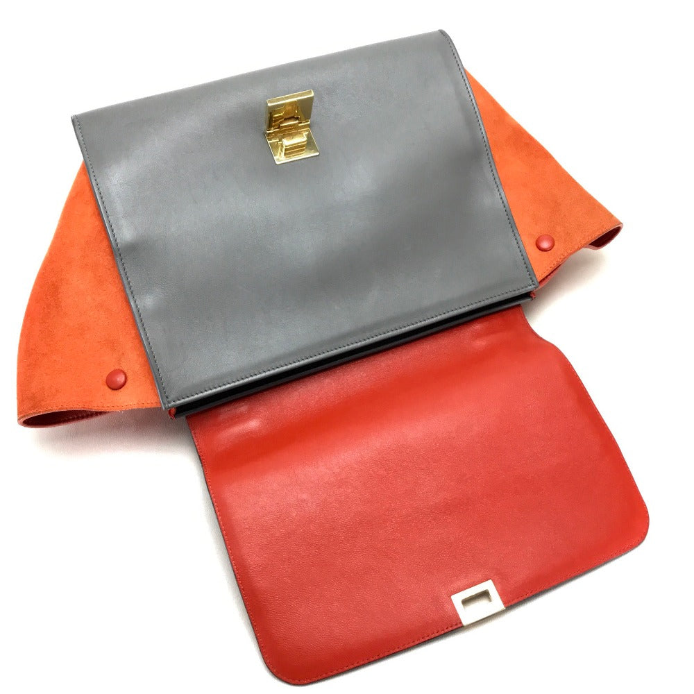 CELINE 2WAYハンドバッグ カバン トラペーズ ショルダーバッグ スエード/レザー レディース ブラック グレー×ブラック×オレンジ