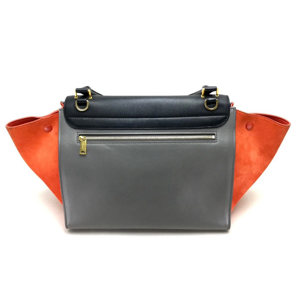CELINE 2WAYハンドバッグ カバン トラペーズ ショルダーバッグ スエード/レザー レディース ブラック グレー×ブラック×オレンジ