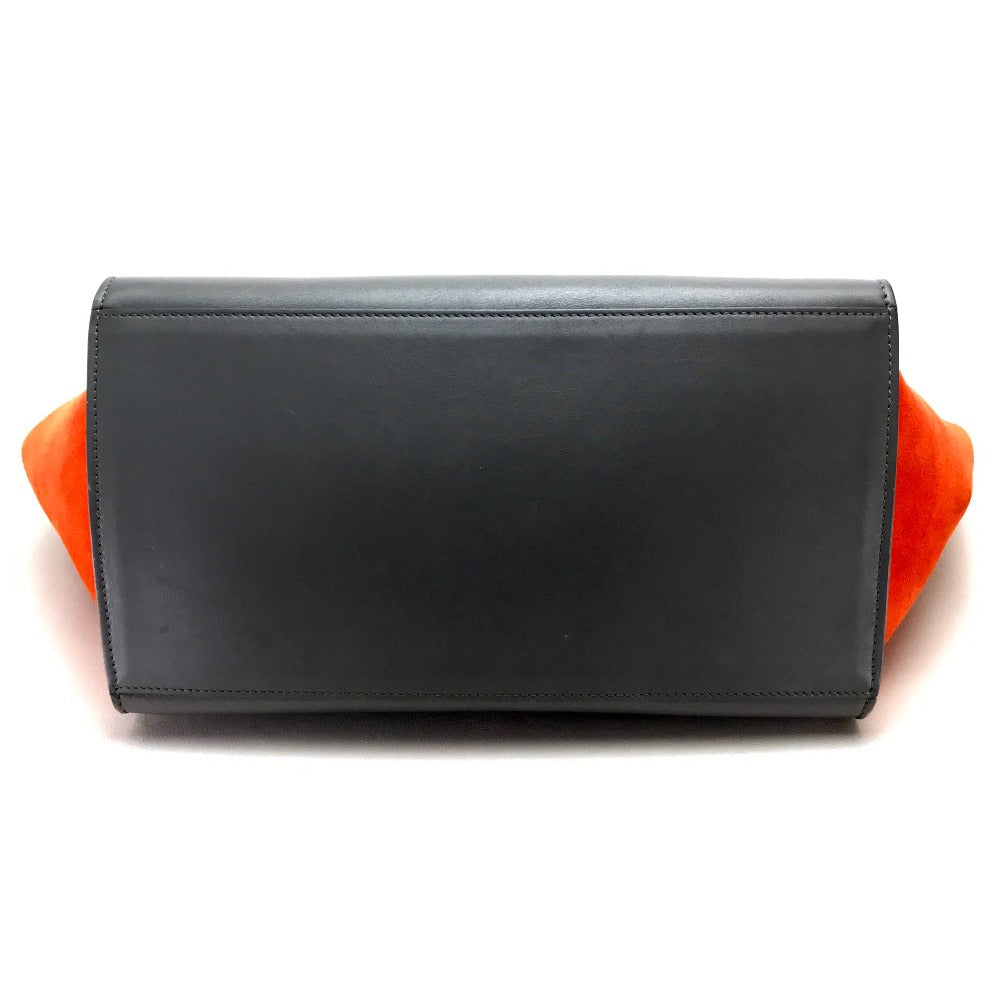 CELINE 2WAYハンドバッグ カバン トラペーズ ショルダーバッグ スエード/レザー レディース ブラック グレー×ブラック×オレンジ