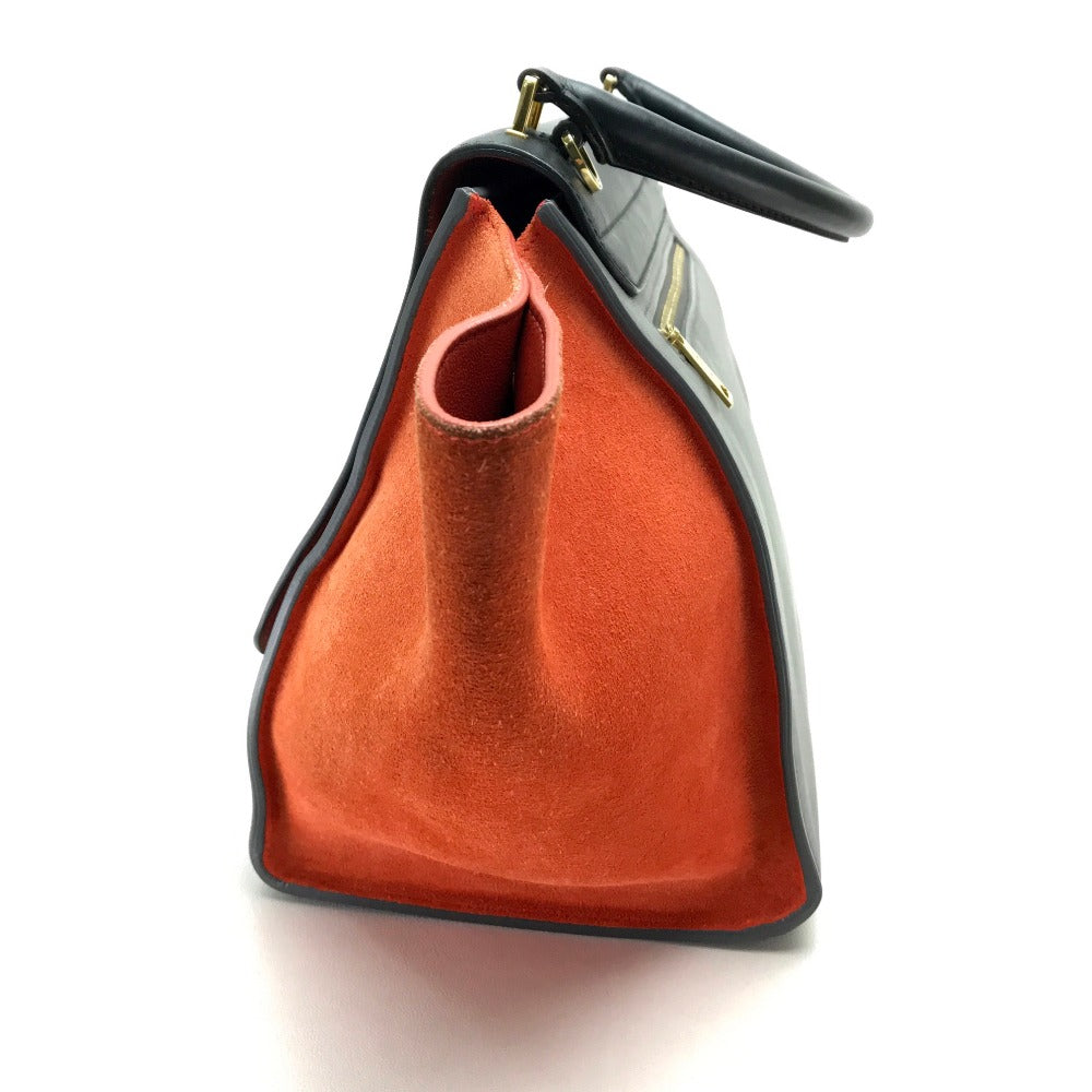 CELINE 2WAYハンドバッグ カバン トラペーズ ショルダーバッグ スエード/レザー レディース ブラック グレー×ブラック×オレンジ