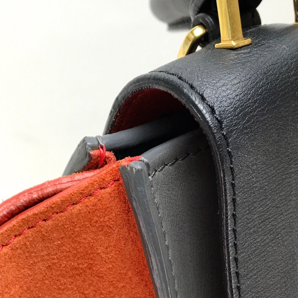 CELINE 2WAYハンドバッグ カバン トラペーズ ショルダーバッグ スエード/レザー レディース ブラック グレー×ブラック×オレンジ