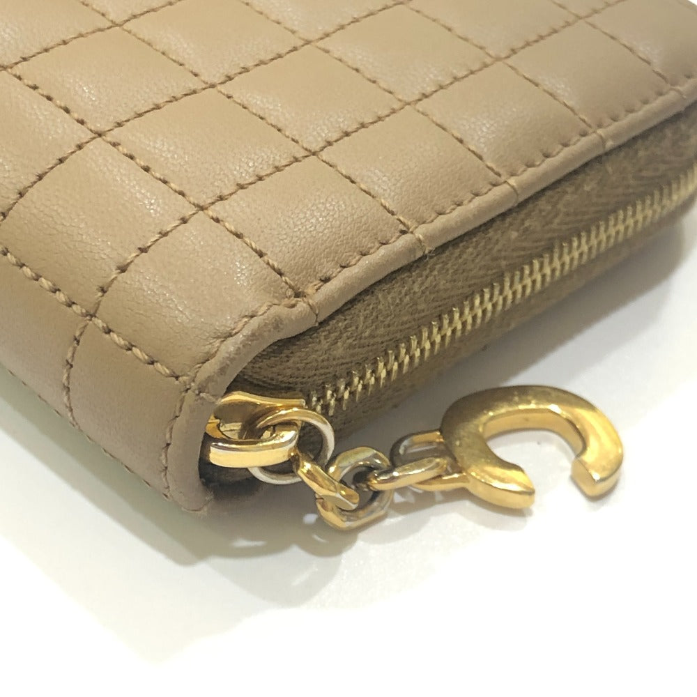 CELINE 663BFL.15KH Quilted C Charm Compact Zip Wallet Wallet coin purse Leather Car key Brown Used