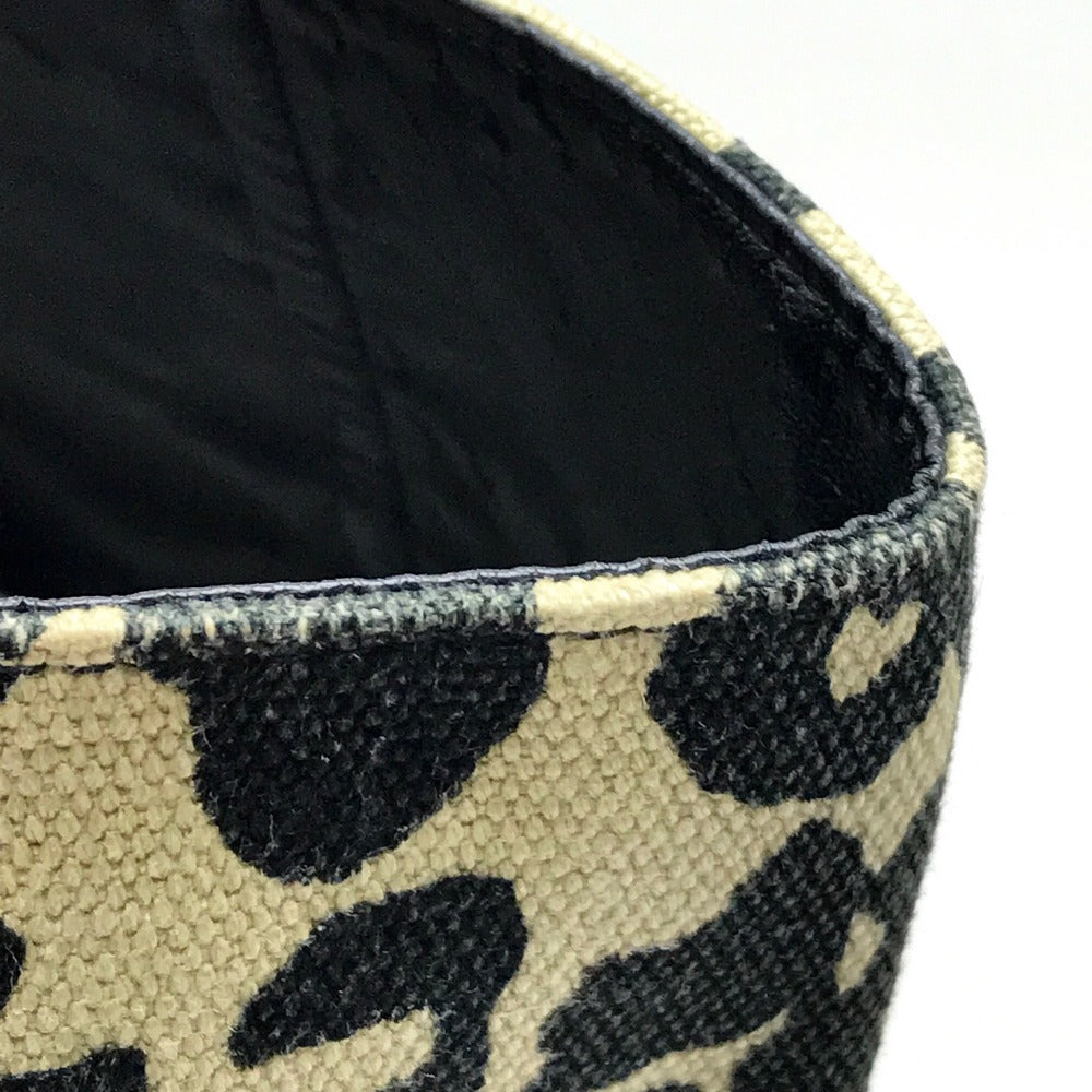 CELINE レオパード ホリゾンタル カバ カバン トートバッグ キャンバス/レザー レディース ブラック×ベージュ