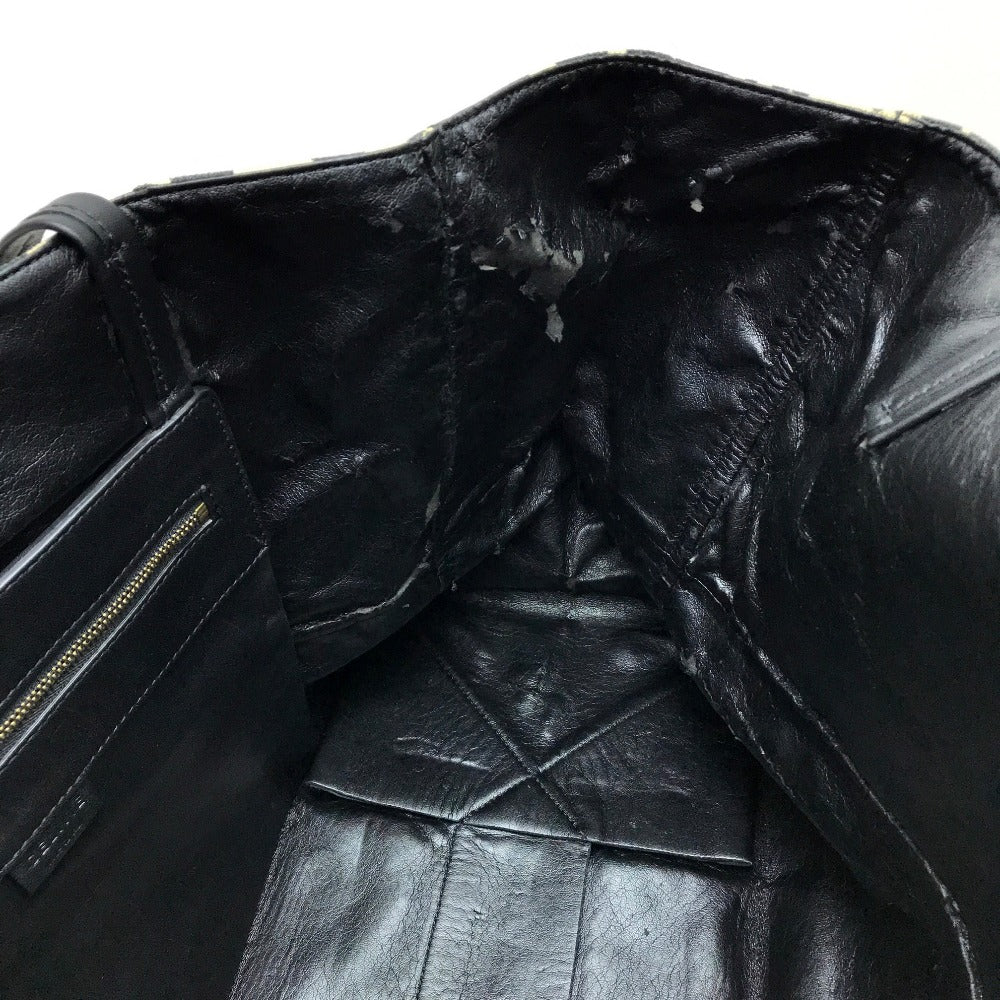 CELINE レオパード ホリゾンタル カバ カバン トートバッグ キャンバス/レザー レディース ブラック×ベージュ