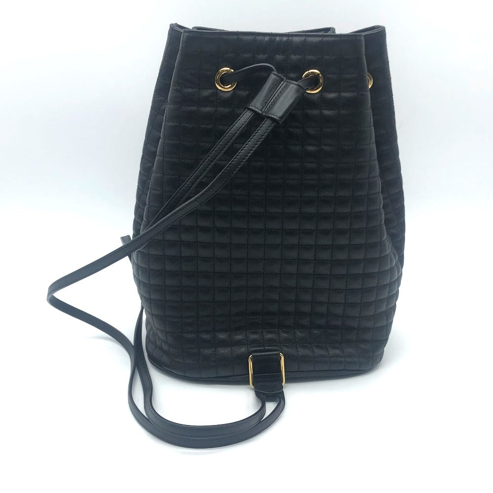 CELINE 188373BFI Small C Charm Drawstring Backpack in Leather, Women's, Black with Gold Hardware