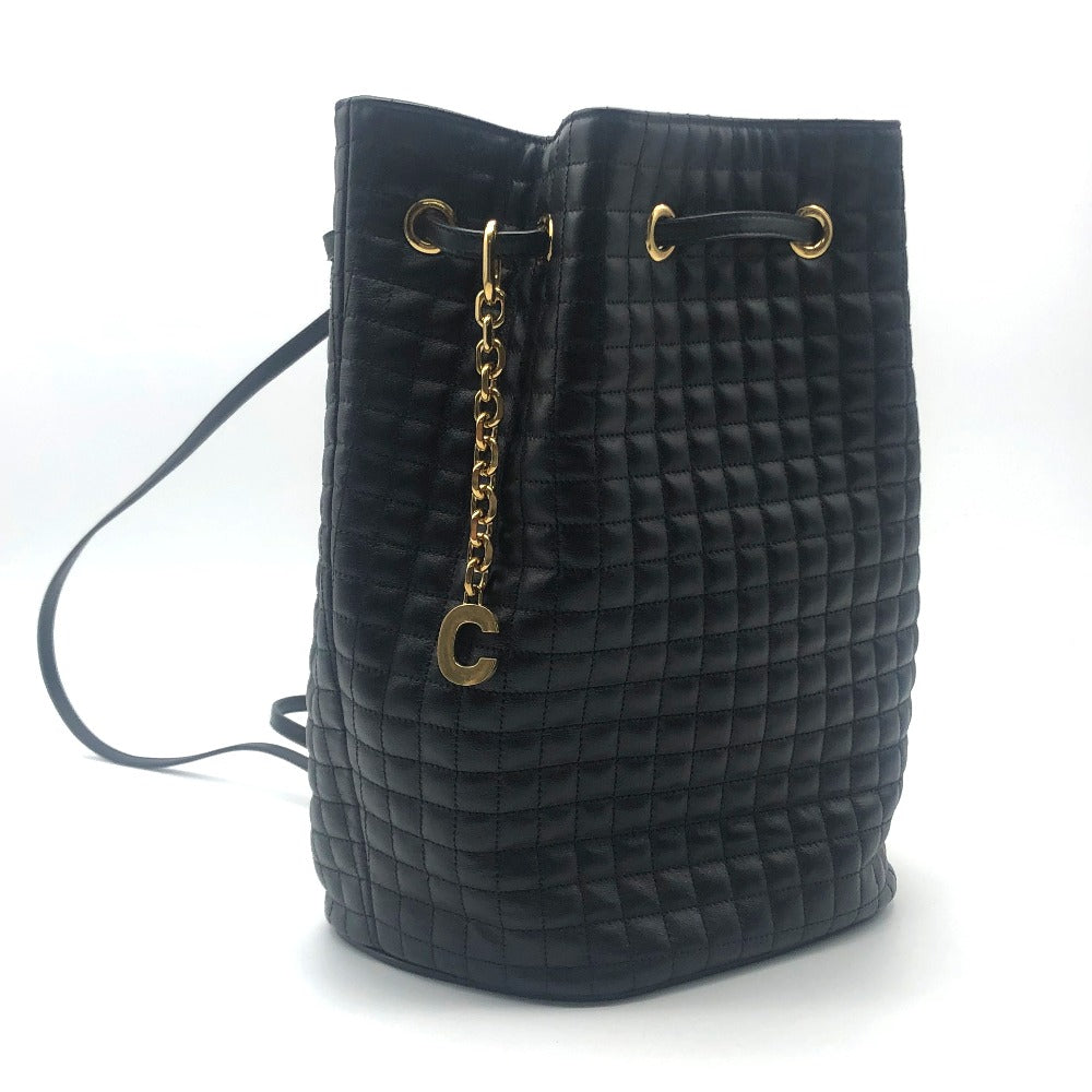 CELINE 188373BFI Small C Charm Drawstring Backpack in Leather, Women's, Black with Gold Hardware