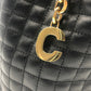 CELINE 188373BFI Small C Charm Drawstring Backpack in Leather, Women's, Black with Gold Hardware