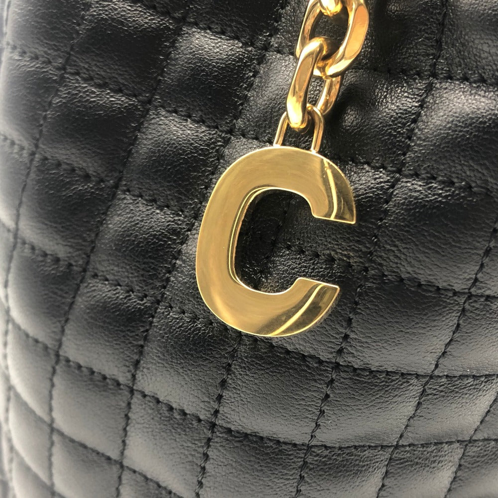 CELINE 188373BFI Small C Charm Drawstring Backpack in Leather, Women's, Black with Gold Hardware