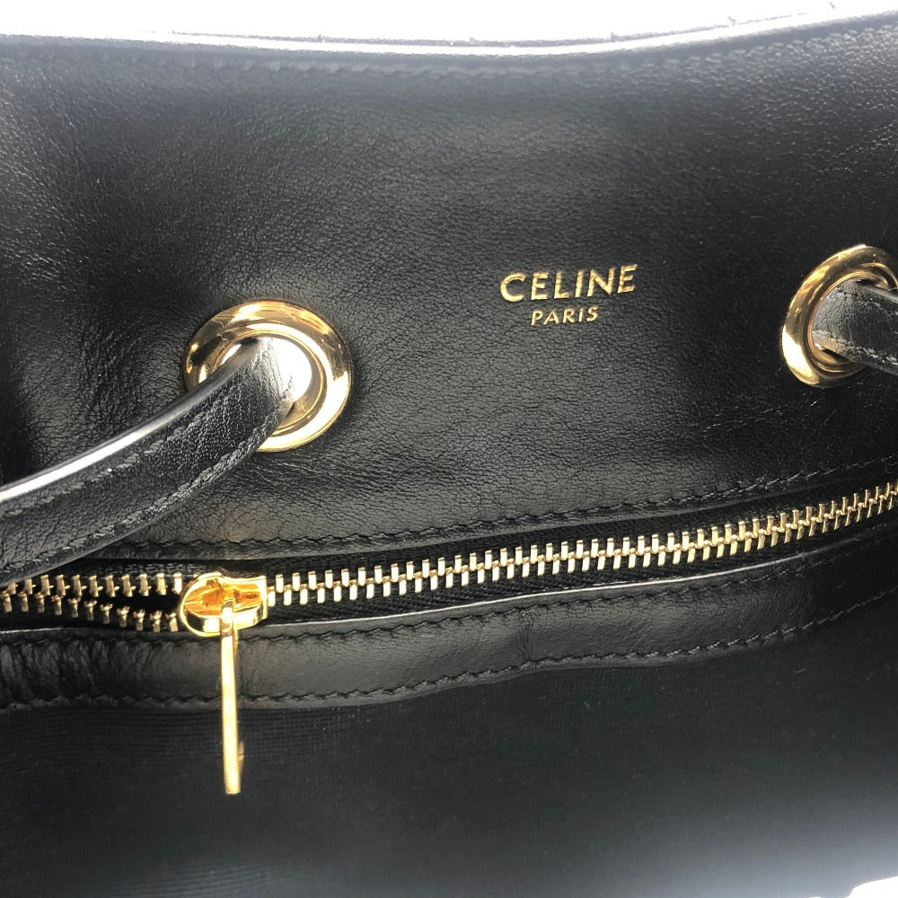CELINE 188373BFI Small C Charm Drawstring Backpack in Leather, Women's, Black with Gold Hardware