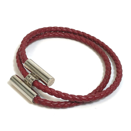 HERMES Tourni Tresse Braided Leather Bracelet with H Hardware, Unisex, Red-Brown