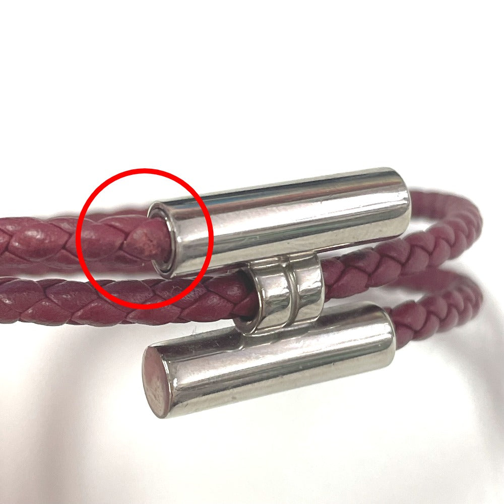 HERMES Tourni Tresse Braided Leather Bracelet with H Hardware, Unisex, Red-Brown