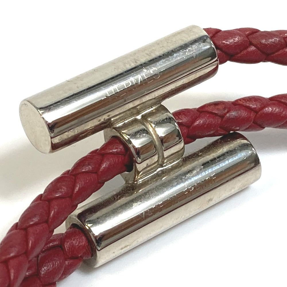 HERMES Tourni Tresse Braided Leather Bracelet with H Hardware, Unisex, Red-Brown