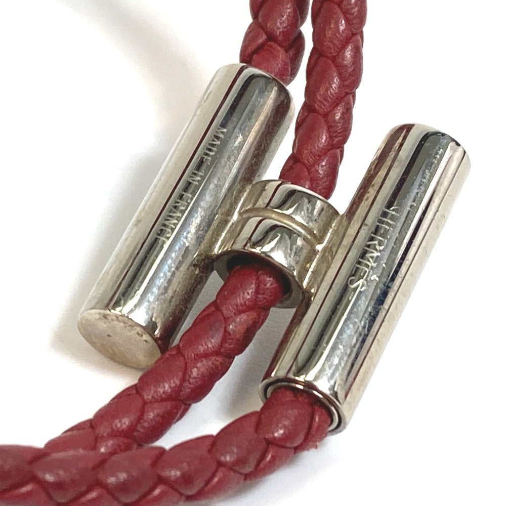 HERMES Tourni Tresse Braided Leather Bracelet with H Hardware, Unisex, Red-Brown