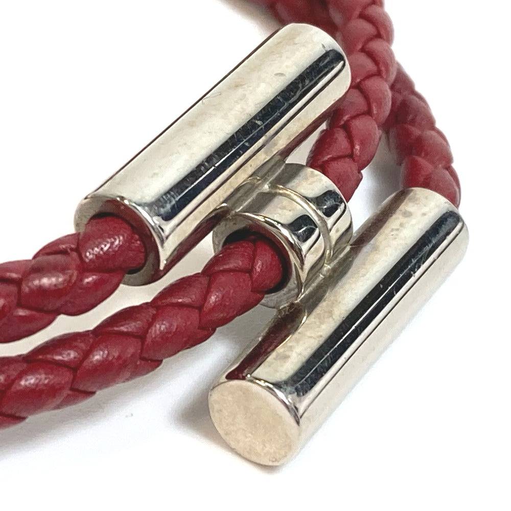 HERMES Tourni Tresse Braided Leather Bracelet with H Hardware, Unisex, Red-Brown