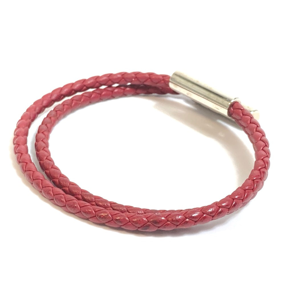 HERMES Tourni Tresse Braided Leather Bracelet with H Hardware, Unisex, Red-Brown