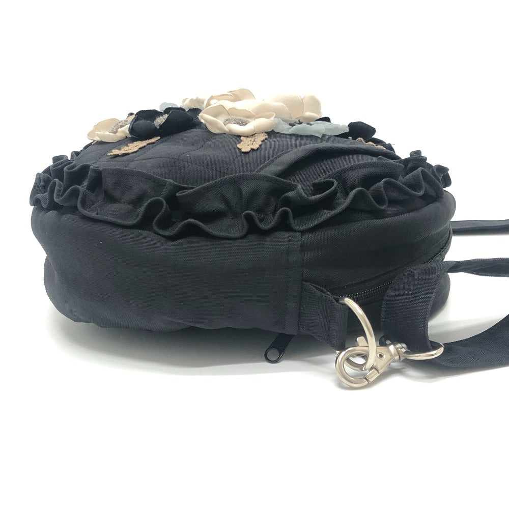 amitie アミティエ 花柄刺繍 フリル カバン ポシェット 丸型 立体装飾 花 ショルダーバッグ ナイロン レディース ブラック