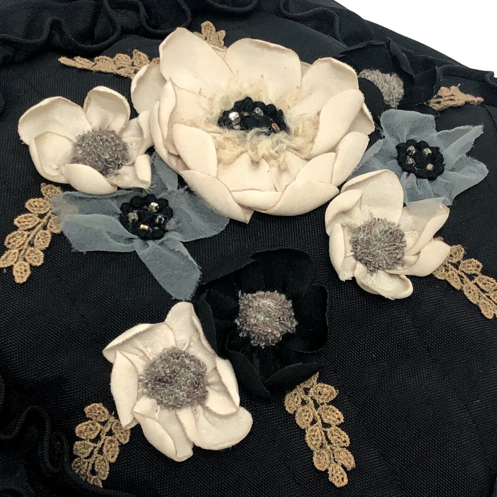 amitie アミティエ 花柄刺繍 フリル カバン ポシェット 丸型 立体装飾 花 ショルダーバッグ ナイロン レディース ブラック