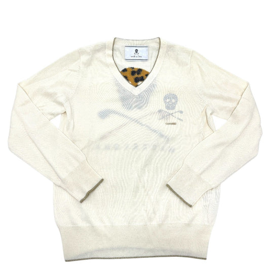 MARK&LONA V-neck skull Apparel, golf wear, knit tops, rhinestones, leopard print. sweater acrylic White Used