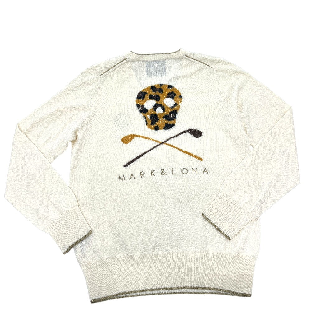 MARK&LONA V-neck skull Apparel, golf wear, knit tops, rhinestones, leopard print. sweater acrylic White Used
