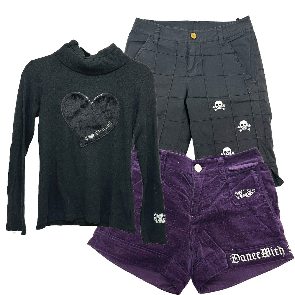 Heart & Skull Apparel Golf Wear Long-Sleeve Shirt and Shorts 3-Piece Set setup Black/purple Used