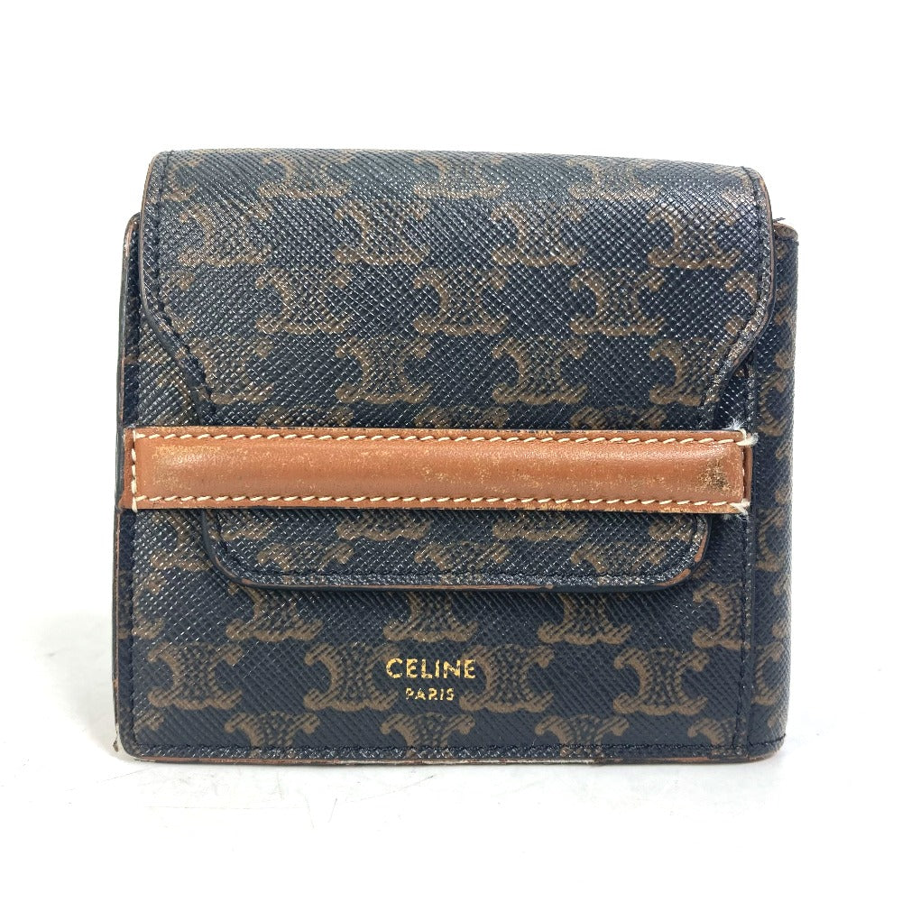 CELINE カードケース トリオンフ 札入れ フラップ付き 2つ折り財布 レザー メンズ ブラウン
