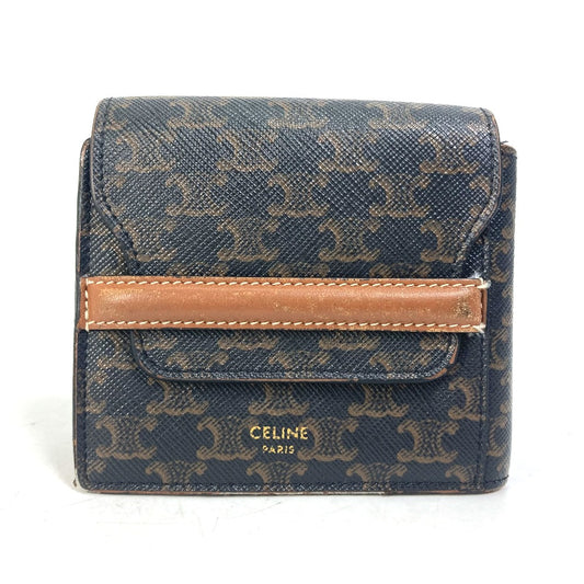 CELINE Triomphe Card Case with Flap, Bi-fold Wallet, Leather, Men's, Brown