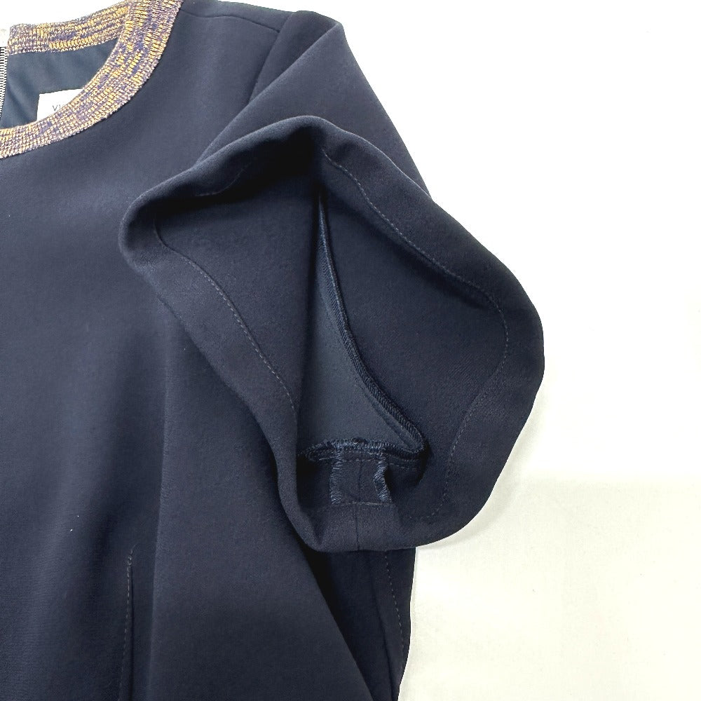 Denim By Victoria Beckham Apparel: Short-sleeved, double-zip, knee-length dress Dress polyester blue Used