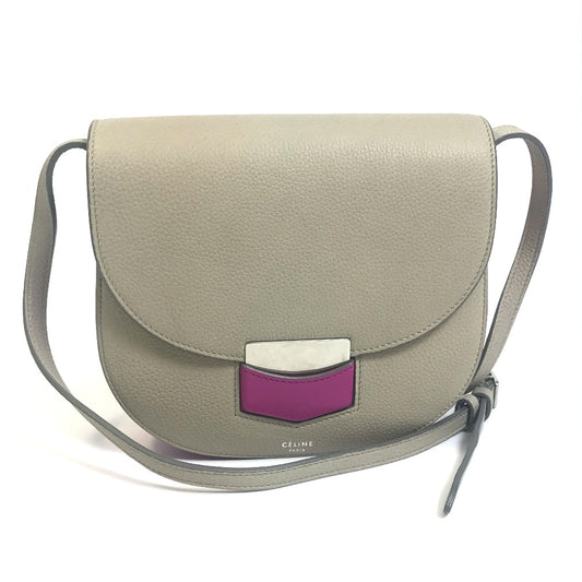CELINE バイカラー トロッター スモール カバン 斜め掛け 肩掛け ショルダーバッグ レザー レディース グレー×パープルピンク