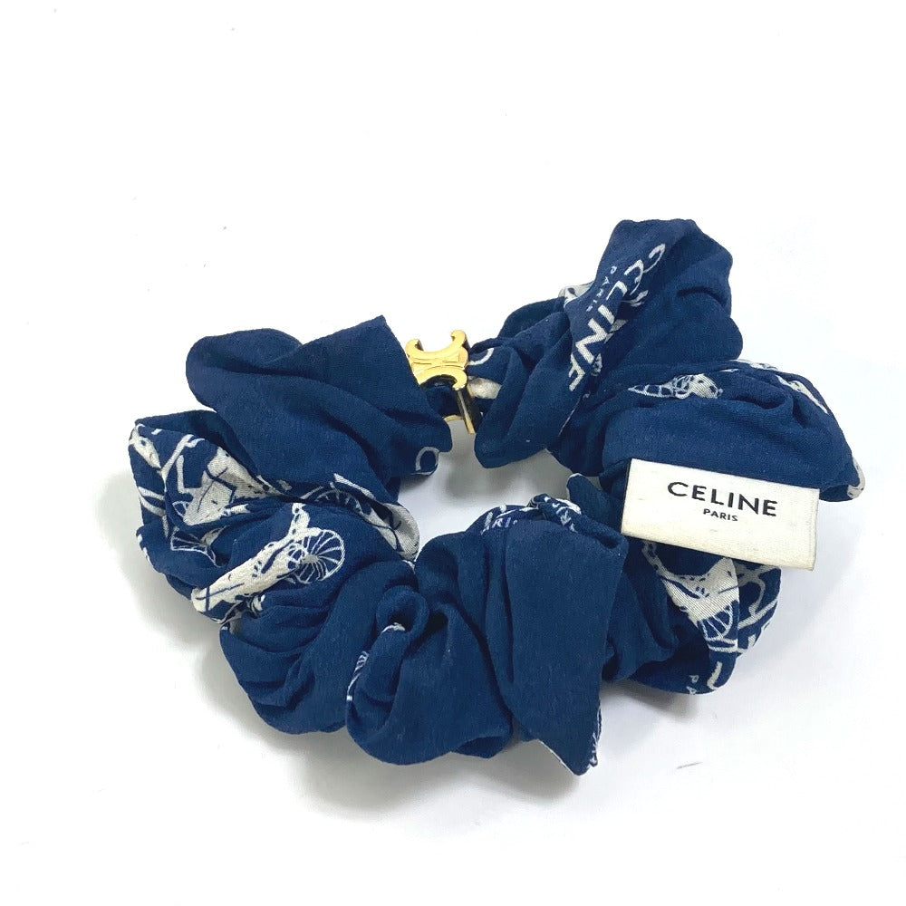 CELINE サルキー ロゴ ヘアアクセサリー ヘアゴム シュシュ シルク レディース ブルー