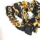 CELINE Triomphe Scrunchie Silk Hair Tie with Chain Pattern, Black, Women's