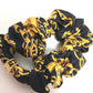 CELINE Triomphe Scrunchie Silk Hair Tie with Chain Pattern, Black, Women's