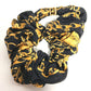 CELINE Triomphe Scrunchie Silk Hair Tie with Chain Pattern, Black, Women's