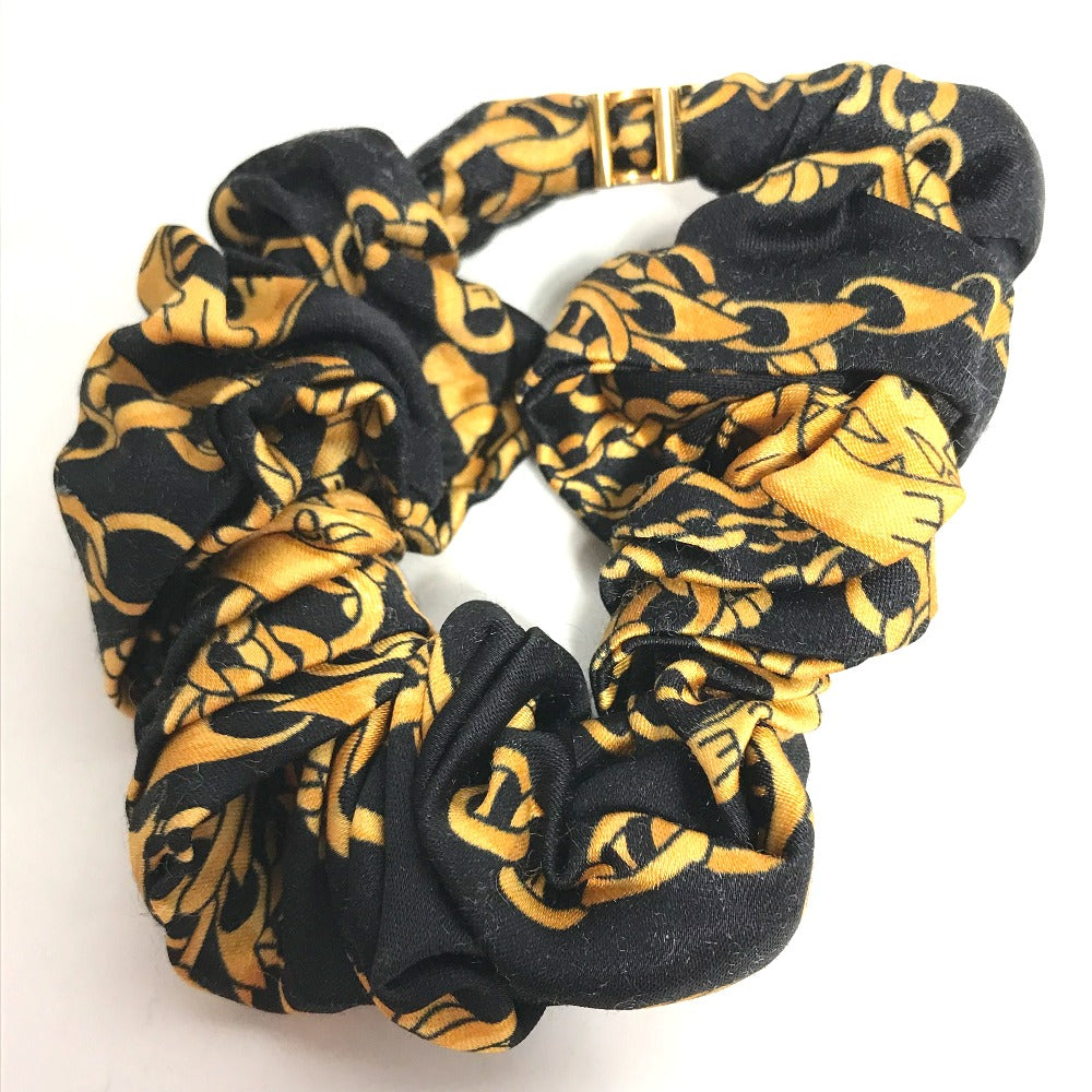 CELINE Triomphe Scrunchie Silk Hair Tie with Chain Pattern, Black, Women's